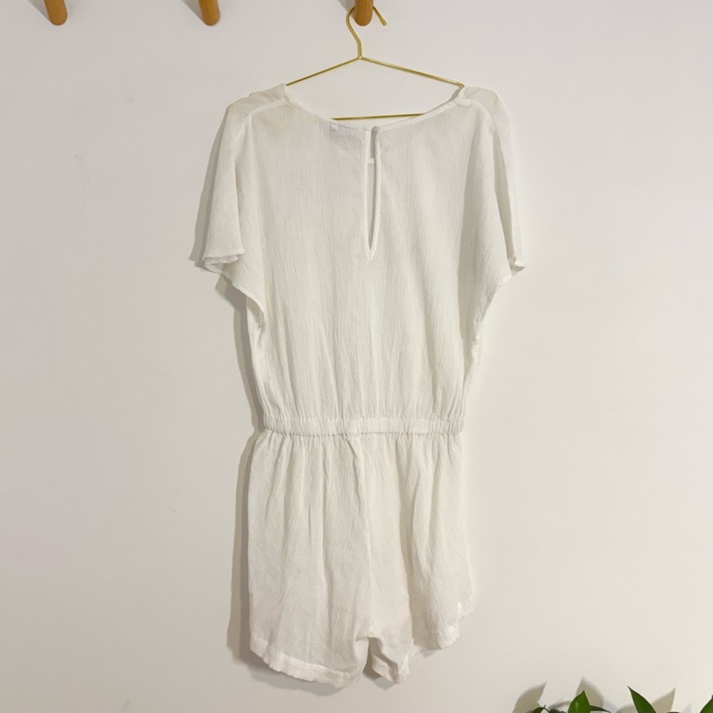 Hermoza White Cotton Gauze Short Sleeve Elastic Waist Romper Swim Coverup NWT M - Picture 10 of 11